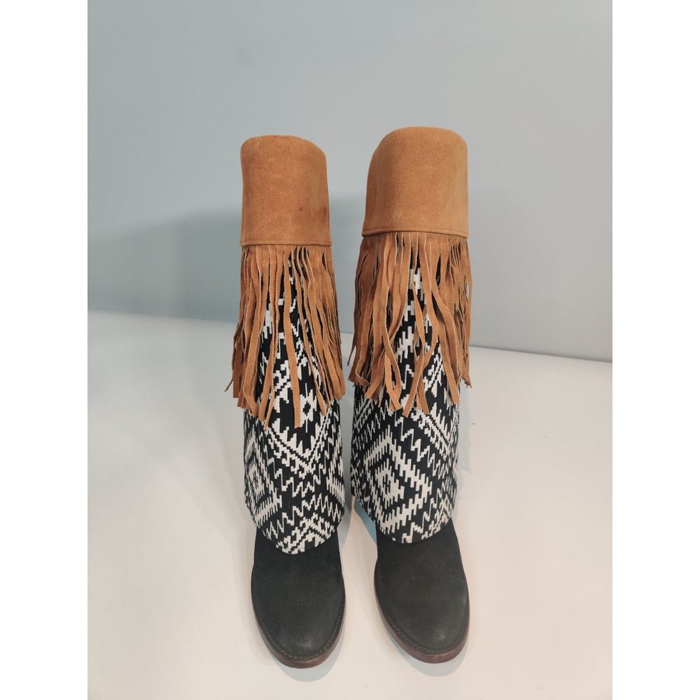 NWT Boot Rugs For Over The Boot Covers Black & White W Tan Suede Leather Fringe